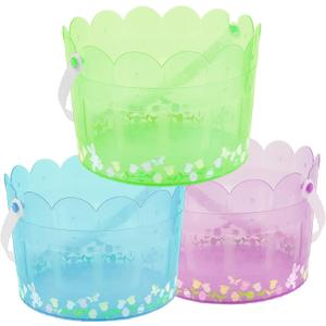 Zcaukya Easter Buckets for Egg Hunt, Set of 3 Clear Kids Easter Baskets with Handles, Empty Plastic Easter Pails for Easter Party Favors, Green, Blue, Purple