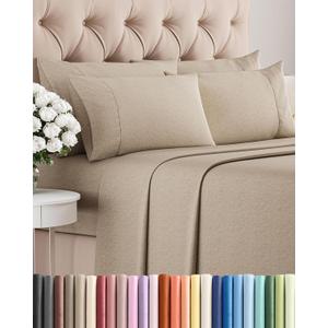 Queen 6 Piece Sheet Set - Comfy Breathable & Cooling - Soft Hotel Luxury Bedding Set with 8-16 Inch Deep Pockets - 1 Flat & 1 Fitted Sheet & 4 Pillowcases - Wrinkle Free & Easy Care - Heathered Beige