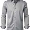 JEMITOP Men's Stretch Wrinkle Free Dress Shirt Formal Prom Wedding Long Sleeve Button Down Shirts (Large, Grey)
