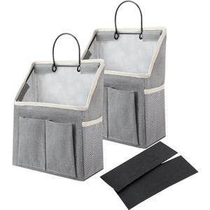 LYroo 2 Pack Wall Hanging Bag Organizer Basket with Pockets for Bathroom Bedroom Kitchen Dorm Room Essentials Rv Storage and Organization (Gray) (Grey)