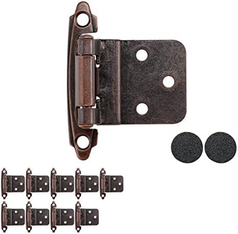 JQK 3/ 8 Inch Inset Cabinet Door Hinges Oil Rubbed Bronze, 20 Pack 10 Pairs Flush Face Mount Cupboard Self-Closing Kitchen Cabinet Hardware Hinges with Door Bumper, CH201-ORB-P20