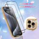 Bonoma Compatible with iPhone 15 Pro Case Support for MagSafe, Plating Heart Glitter Magnetic Checkered Case TPU Camera Protection Back Cover for Girls Women -Gold