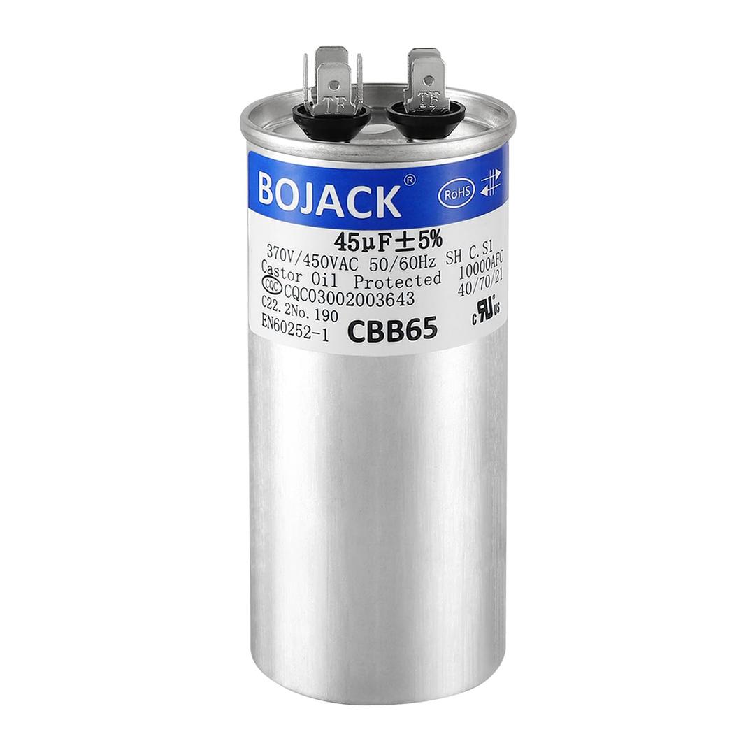 BOJACK 45 uF ±5% 45 MFD 370/ 450 V CBB65 Round Run Start Capacitor for AC Motor Run or Fan Start and Cool or Heat Pump Air Conditione