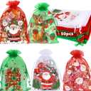 Shintop 50PCS Christmas Organza Gift Bags, 4x6 Inch Drawstring Mesh Treat Bags Small Jewelry Pouch for Candy Party Favors Holiday Decorations (Red Green White)