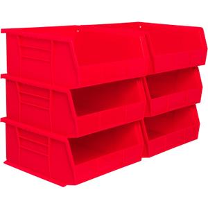 Akro-Mils 30235 AkroBins Plastic Storage Bins, Space-Saving Stackable Bins for Garage, Pantry, Craft Organization, 11-" x 11-" x 5-", Red, 6-Pack