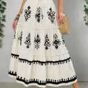 SOFIA'S CHOICE Western Boho Maxi Skirt for Women High Waisted Tiered A Line Flowy Long Skirts Beach Vacation (White, XL)