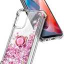 Compatible with Motorola Moto G-Stylus-5G-2024 Case, Rose Gold | Glitter Bling Sparkly Liquid Cute Phone Cover with Tempered Glass Screen Protector/Ring Holder/Diamond Wrist Strap Lanyard