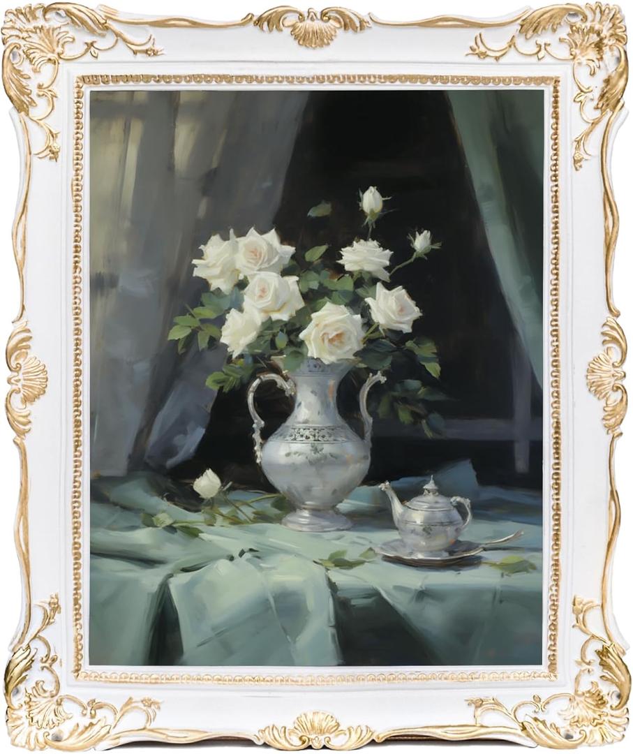 Vintage 11x14 Picture Frame Gold, Textured Antique Picture Frames with Embossed Flower Design, Ornate Frame for 11x14 Photo, Resin Antique Frames Tabletop & Wall Hanging, Home Decor (White)