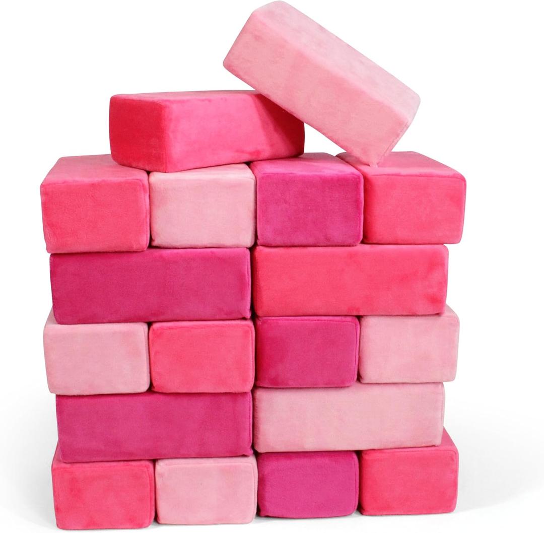 The Original Premium Plush Building Block for Kids - Certified Safe Foam Blocks in Luxuriously Soft Fabric Covers (Pretty Pink, Blocks), 8.25 x 4.25 x 3 inches