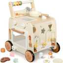 Pithfor Wooden Baby Walker, 3-in-1 Baby Push Walker, with Pretend Kitchen, Montessori Sensory Activity Center, Push Walker Toys for Babies Learning to Walk, Sit-to-Stand