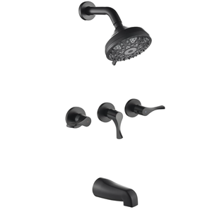 Matte Black 3 Handles Shower Faucet Set with Tub Spout Bathtub Shower Faucets Combo Set Shower System Complete Tub and Shower Trim Kit Shower Fixtures