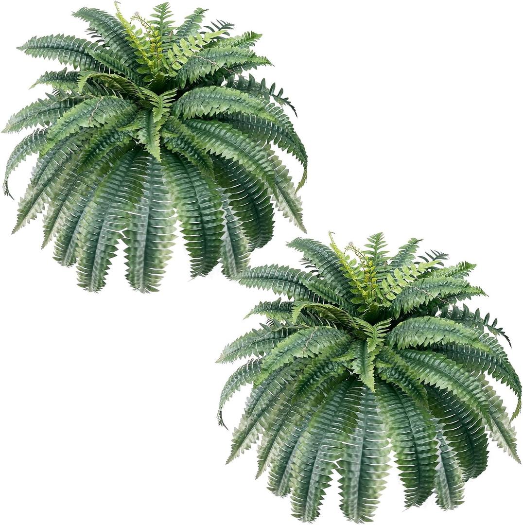 30in Set of 2 Artificial Ferns for Outdoors, Artificial Fern, Suitable for Office & Living Room Decor, 40 Branches for Each Bouquet