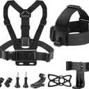 Chest Harness Head Strap Cell Phone Clip Kit for POV, VLOG, Compatible for iPhone, Samaung, GoPro Hero, Insta360, AKASO, DJI Osmo, SJCAM and Other Action Cameras