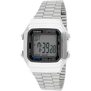 Casio Men's Vintage A178WA-1A Silver Stainless-Steel Quartz Watch with Grey Dial