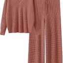 ANRABESS Women Two Piece Outfits Sweater Sets Lounge Waffle Knit Pullover Matching Wide Leg Pants Tracksuit 2026 Fall Fashion, Size S