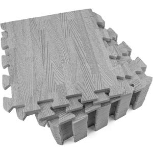 Tebery 16 Pieces Printed Wood Grain Interlocking Floor Tiles 3/8-Inch Thick EVA Foam Grey Puzzle Floor Mat