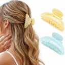 CAKURE Acrylic Hair Clips Medium Claw Clips for Thick Thin Hair Accessories for Women and GirlsPack of 2 (f-light blue&yellow)