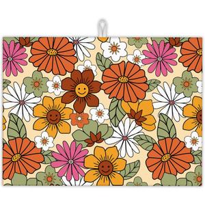 Retro 70s Groovy Flowers Dish Drying Mats 18x24 Inch,Daisy Boho Dish Pad Drying Rack Mat for Kitchen Counter Ultra Absorbent Microfiber Dishware Coffee Maker Bar Countertop Decor