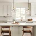 INK+IVY Auburn Pendant Lighting for Dining Room, Industrial Kitchen Lights, Hand-blown Glass Bell Shaped Pendant Light for Kitchen Island, Foyer, Bedroom, 9" Dia x 95.5" H, Gold/Clear