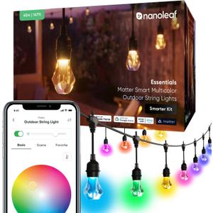 Nanoleaf Essentials Matter Smart Multicolor Outdoor String Lights, 60 Bulbs