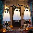 3 Pack Halloween Hanging Ghosts,Halloween Decorations Outdoor,19 inch Light Up Hanging Ghost with Witch Hat for Yard Patio Garden Tree