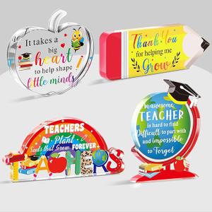Beeveer 6 Pcs Acrylic Teacher Appreciation Gifts Bulk for Teacher Birthday Decor for Paperweight Keepsake School Classroom Office Desk Accessories