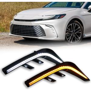 Switchback White/Amber LED Front Bumper Fog Light Daytime Running Lamp Amber Sequential Turn Signal Light Feature Compatible with Toyota Camry 2025 LE XLE Replacement Front Bumper Trim