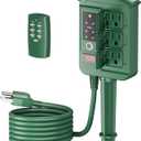 BN-LINK Outdoor Power Stake Timer Waterproof, Power Strip with 6 Grounded Outlets and 6FT Extension Cord, 100FT Wireless Remote Control, Dusk to Dawn Sensor Timer for Lights and Courtyard Decoration