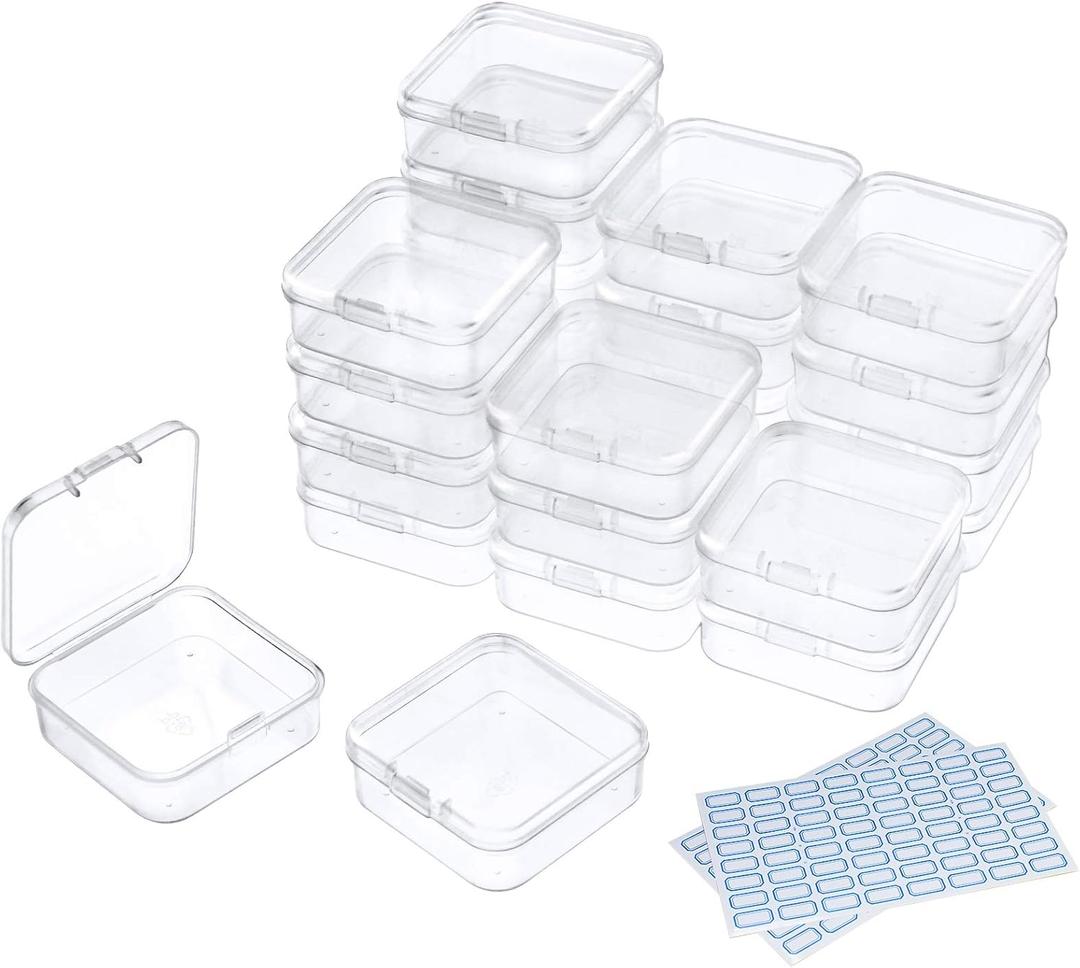 DUOFIRE Containers with Lids 24 Pack Plastic Box Clear Storage Containers Bead Organizer for Crafts, Jewelry, Small Items (2.1x2.1x0.8 Inches)