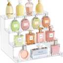 Lifewit 4 Tier Clear Display Riser Stand with Decorative Secure Fences, Tool-free Assembly, Plastic 12 Inch Perfume Organizer, Display for Figures, Cupcake, Dessert, 1-pack