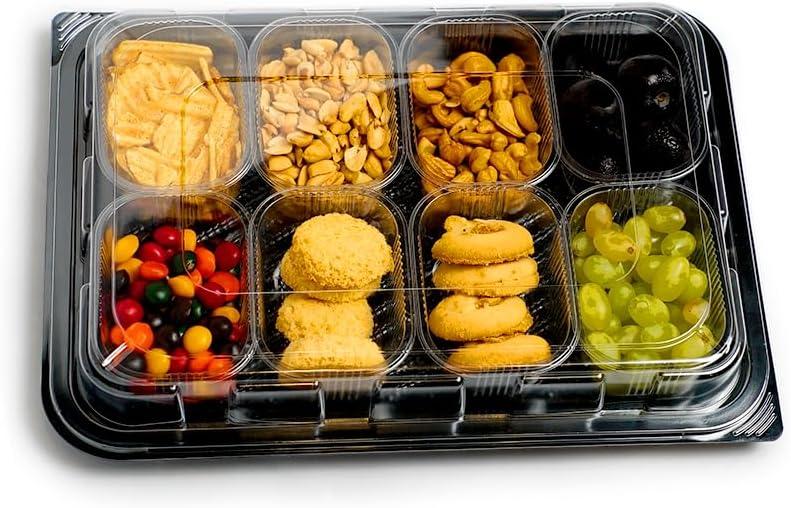 Pack of 3 Snackle Box Container, Portable Snack Box, 8 Compartment Snack Tray with Lid, Divided Serving Tray with Lid and Clear Divided Snack Containers with Lids for Fruit Candy Nuts Veggie