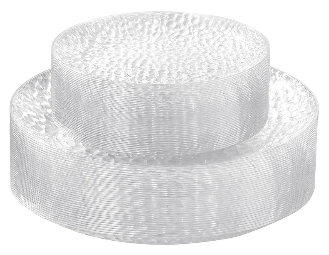 Rubtlamp 60Pcs Plastic Plates, Clear Disposable Plates, Hammered Heavy Duty Plastic Platos, Fancy Disposable Platos Include 30 Clear Dinner Plate, 30 Salad Plate For Bridal