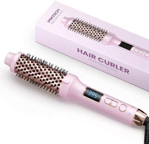PRITECH Thermal Brush 1.5 inch, Heated Round Brush Creates Blowout Look, Ionic Curling Iron Brushes with Adjustable temperature, Dual Voltage Hair Styling Tool