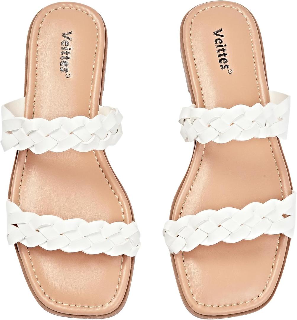 Veittes Women's Flat Slide Sandals-Casual Ladies Flat Summer Sandals. (10, White)