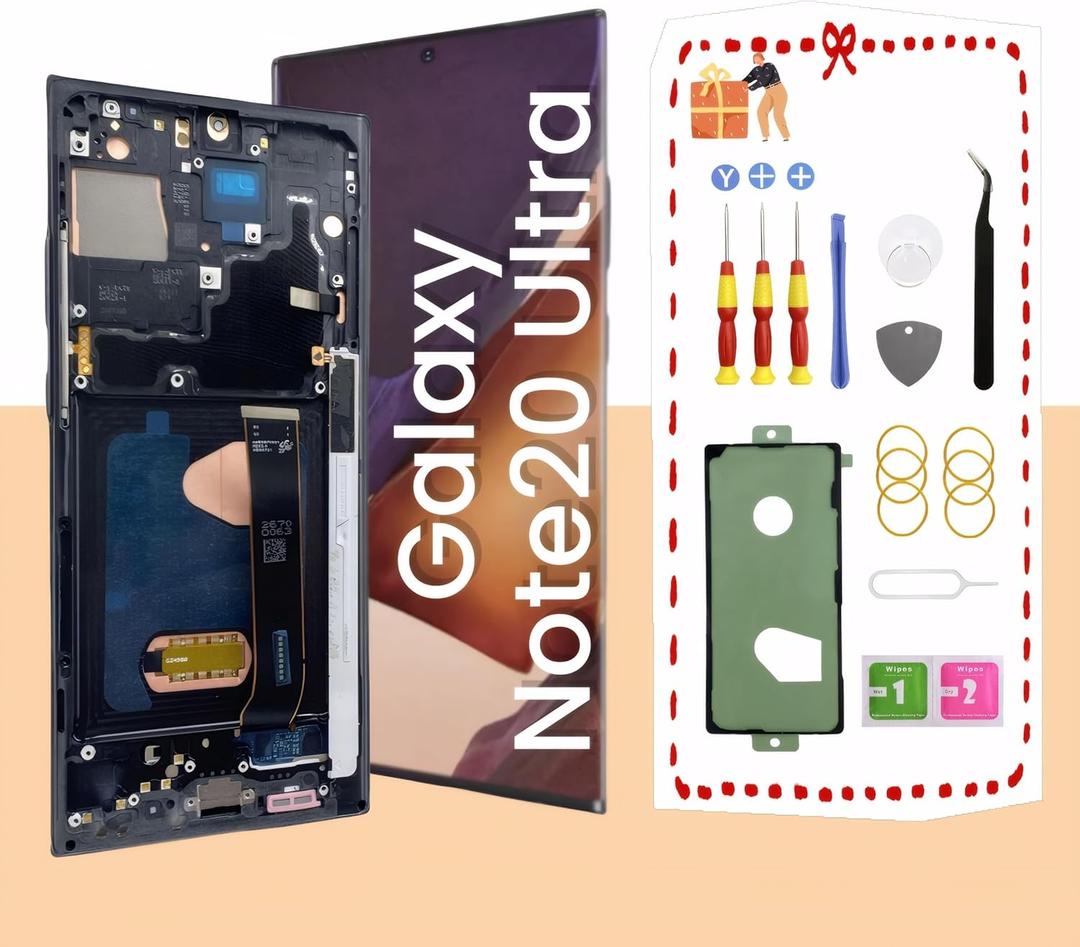 Galaxy Note20 Ultra 5G LCD Display Screen Assembly Replacement for Samsung Note 20 Ultra Touch Digitizer Screen with Frame Toolkits TFT N985U N986U No Fingerprint (Black) (Black)