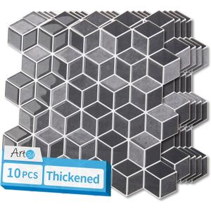 Art3d 10-Sheet Peel and Stick Backsplash Tiles, 12x12 Inch Self-Adhesive 3D Wall Tiles for Kitchen, Bathroom, Countertop - Thickened Waterproof Design (Graphite Gray)