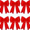 Zeyune 6 Pcs 10.63 x 15.35'' Velvet Red Christmas Bows with LED Lights Waterproof Christmas PVC Bow Large Plastic Lighted Bows for Christmas Tree Toppers Decor Wreath for Xmas Indoor Outdoor Decor