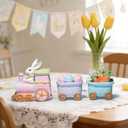 Hodao Easter Bunny Train Figurine, Woven Look Spring Table Decor with Eggs and Carrots, Bamboo-Style Easter Decoration for Home, Mantel, Shelf & Farmhouse Spring Display (Multicolor-3)