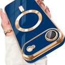 Dinick Designed for iPhone Air Case with Magnetic [Built-in Camera Cover] Compatible with MagSafe Soft TPU Glitter Cover Anti-Scratch Protective Slim for iPhone Air Case Blue and Gold