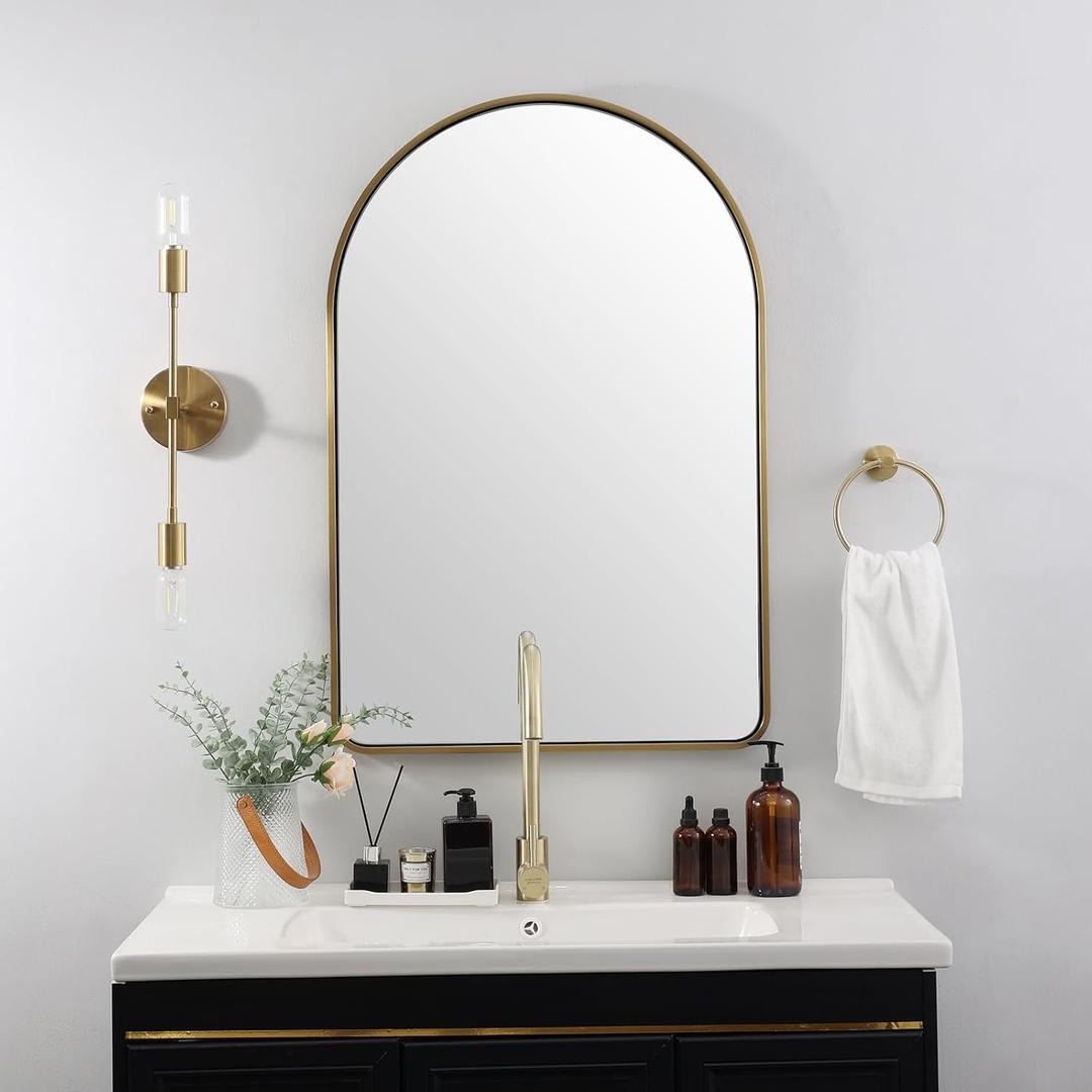 ANDY STAR Brass Mirror, 20x30 Gold Arched Mirror, Brass Bathroom Mirrors for Wall in SUS304-Anti-Rust, Seamless Tube Metal Frame, Wall-Mounted Vertical 1 Deep
