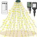 Christmas Tree Lights, 448 LED Waterfall Tree Topper Lights with 8 Lighting Modes, 8.2ft16 Lines Plug in Twinkle Lights with Remote Control for Indoor Outdoor Christmas Tree Decoration (Warm White)