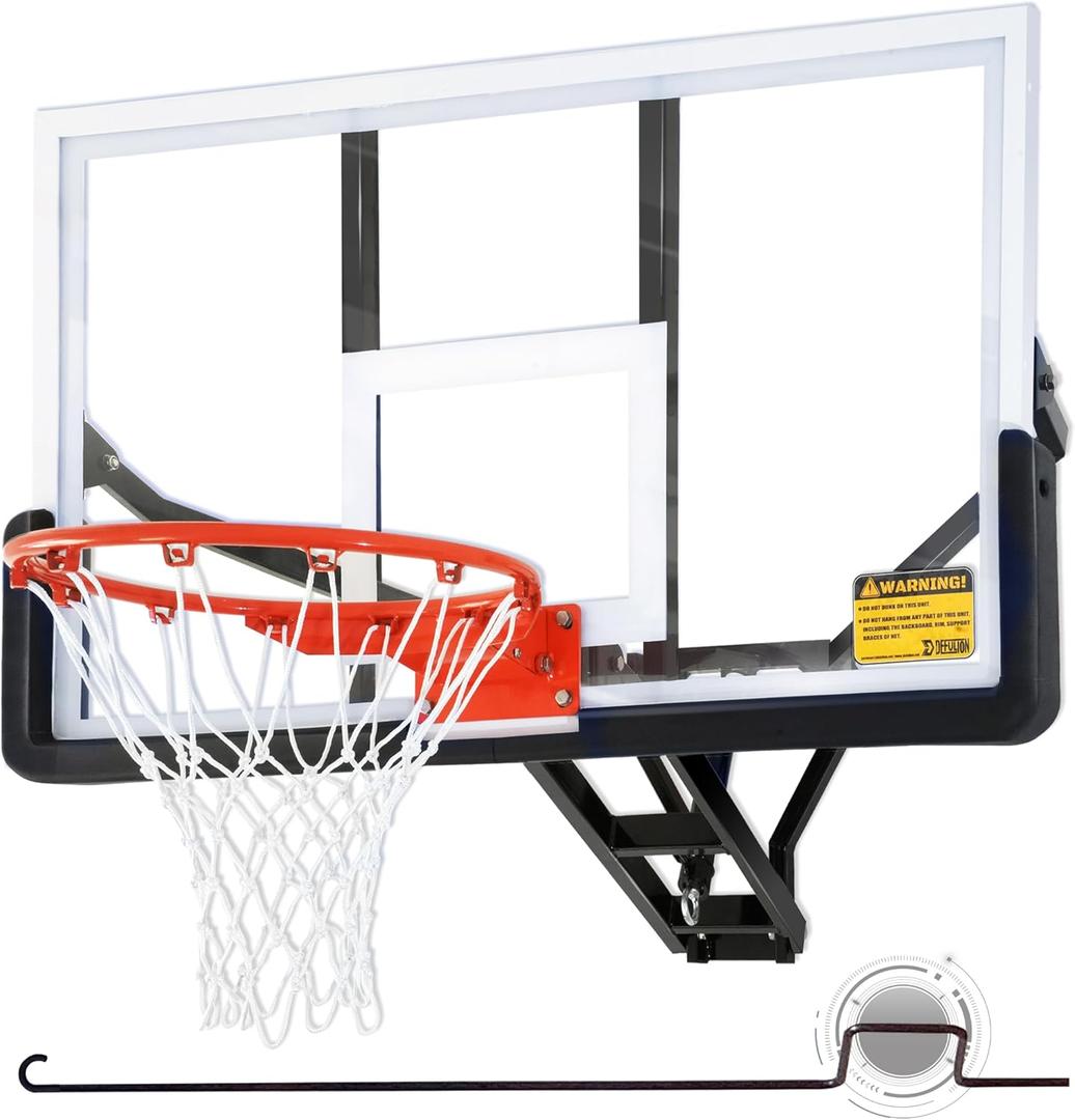 54.5" Wall Mounted Basketball Hoop ，Shatterproof PC Backboard Basketball Goal with Adjustable Height for Garage, Indoor & Outdoor Use