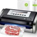 Bonsenkitchen Vacuum Sealer Machine, Globefish Technology for Perfect Vacuum Sealing, Powerful Low-Noise Food Vacuum Sealer with Easy Handle Design, Built-in Cutter & Bag Storage, 1 Bag Roll & 10 Bags (Silver Black)