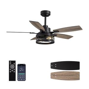 YouthDream 42-Inch Farmhouse Flush Mount Ceiling Fan with Light Vintage Wood-Grain Quiet High-Power APP + Remote. Ideal for Indoors Bedrooms, Living Rooms Patios.