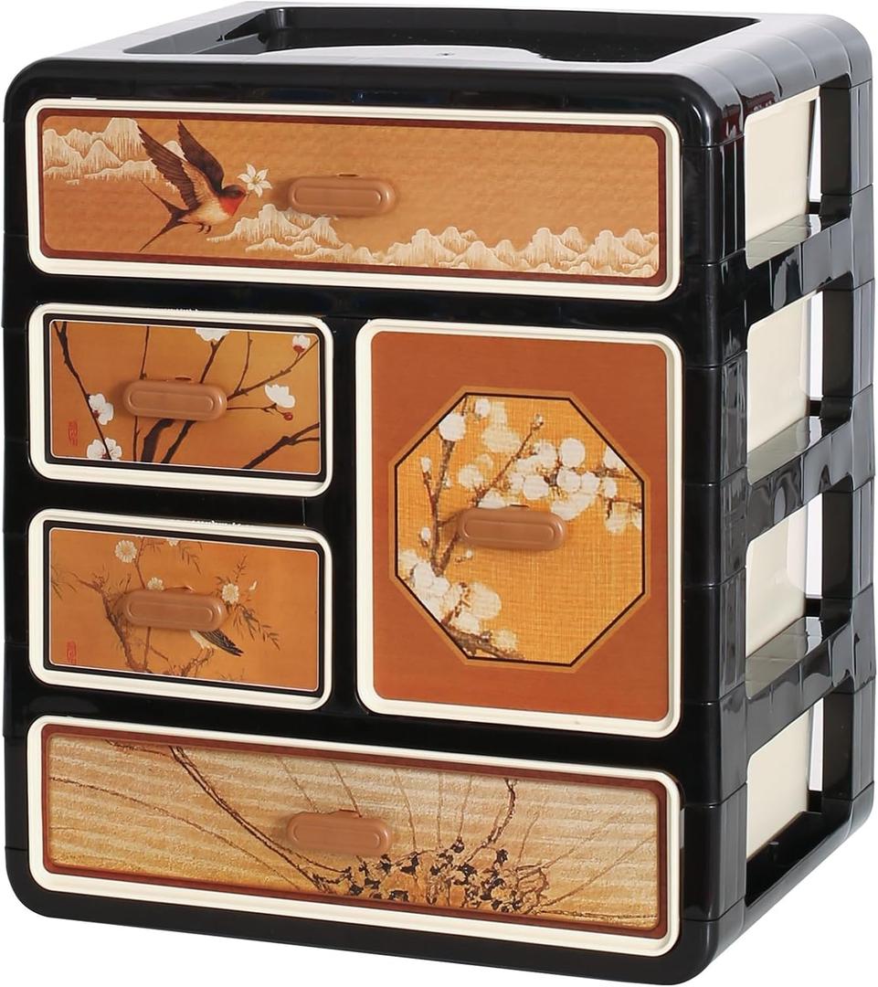 Cologne Organizer for Men,Cologne Stand with 5 Drawer,Stylish Nightstand Organizer with Floral & Bird Design,Dresser Drawer Organizers,Organizador de Perfumes,Perfume Stand Organizer for Bedroom,Black