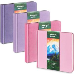 Mooliwe 4 Pcs Watercolor Travel Journal Watercolor Paper Sketchbook for Painting 5 x 5 Inch 300 GSM Cotton Cold Press Drawing Book for Painters Mixed Media End of The Year Gift(Pink Purple)