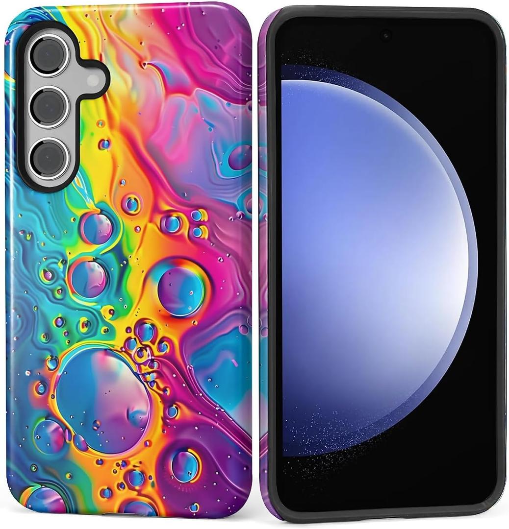 Case for Samsung Galaxy S24,Shockproof Hard Shell + Soft Silicone 2 in 1 Hybrid,Shockproof Bumper Drop Protective - Colorful Neon Bubbles