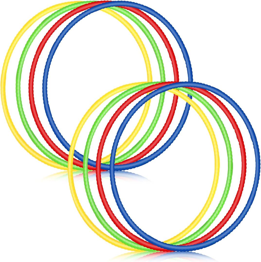 Sratte 8 Pcs Color Hoop Detachable Adjustable Hoop Exercise Ring Plastic Toys for Teens Games Gymnastics Dog Agility Equipment Party Decor, 4 Colors