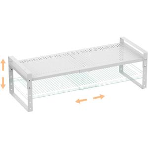 Multi-Functional Metal Shoe Rack,Expandable Adjustable Stackable Kitchen Organizer,Metal Shelf risers for cabinets, Kitchens and Closet, Bathroom (1 Pack/White/Large)