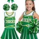JenPen Cheerleader Costume for Cute Cheerleading Outfit Cheer Uniform for Halloween Dress Up with Accessories (L(7-9year), Green)